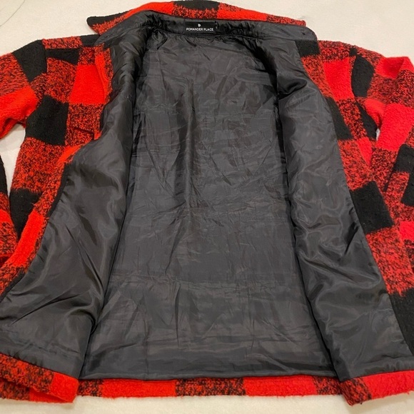 Pomander Place Tuckernuck Shirt Jacket Size Small Red Black Plaid Wool Blend - Picture 10 of 14